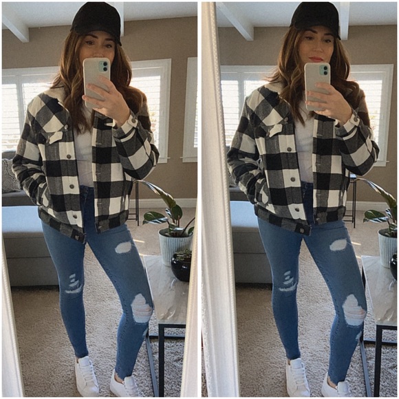 🆕Plaid Sherpa collar button down jacket - Picture 4 of 8